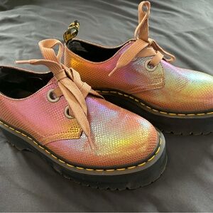 Dr. Martens Iridescent Pink-Gold Lace-Up Platform Shoes